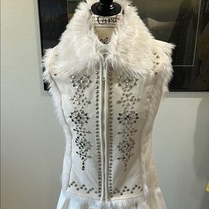 White Faux Fur Vest with Silver Embellishments